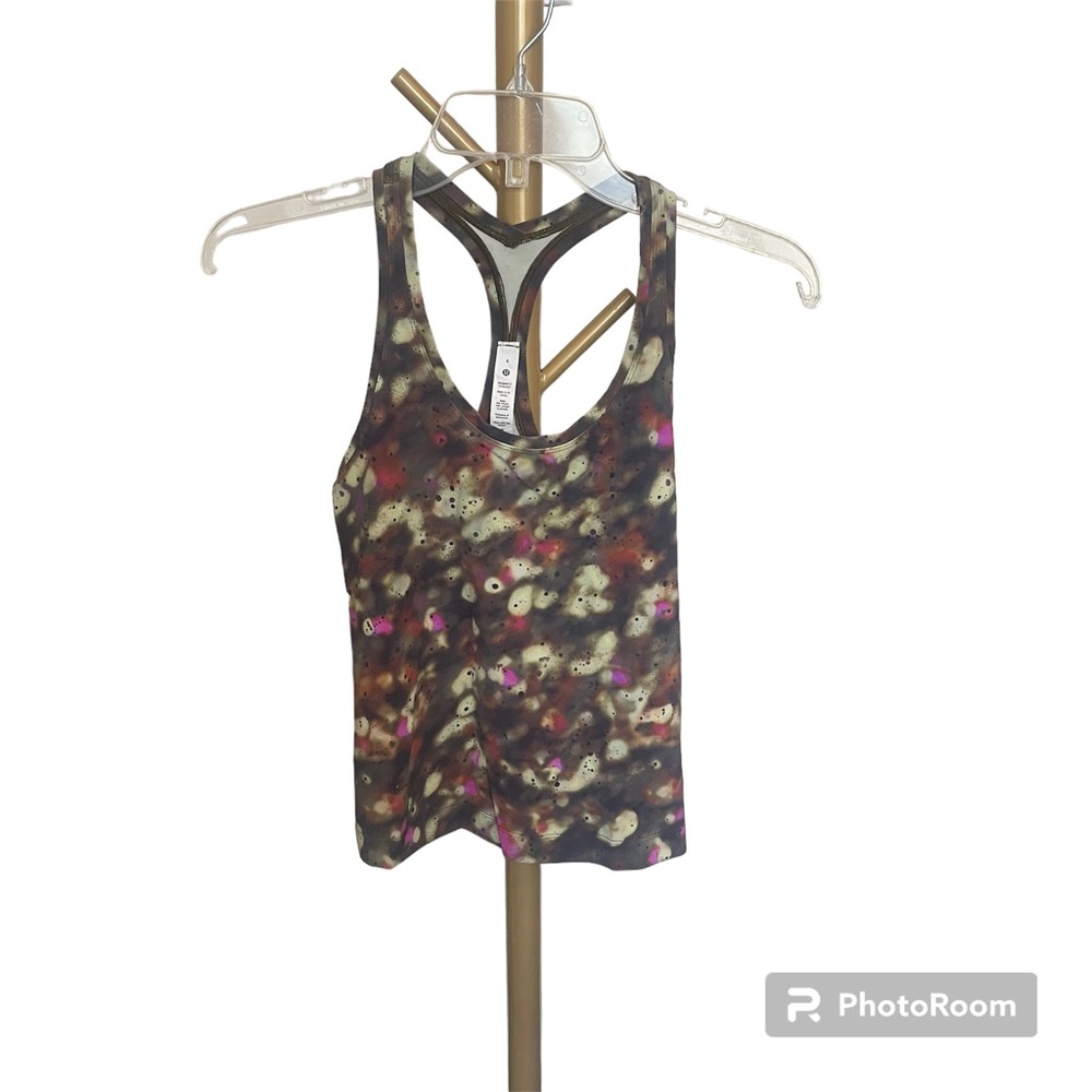 Lululemon racer back tank size 6 pink and olive print
